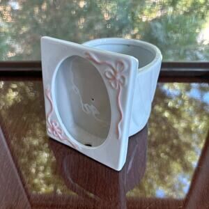 Vintage 1991 Ceramic Planter Picture Frame Pink Bow Nursery Decor